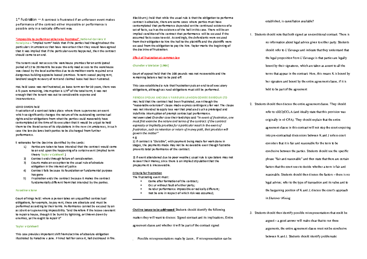 Contract Law Cheat Sheet Warning Tt More Functions Defined Than Expected 1 Fustration A Contract Law Cheat Sheet Warning Tt More Functions Defined Than Expected 1 Fustration A