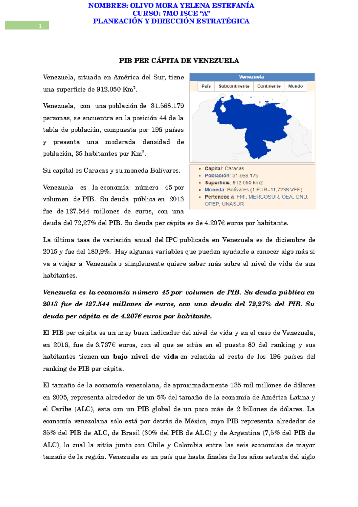 Pib Per Capita De Venezuela Planif Estrategica Studocu