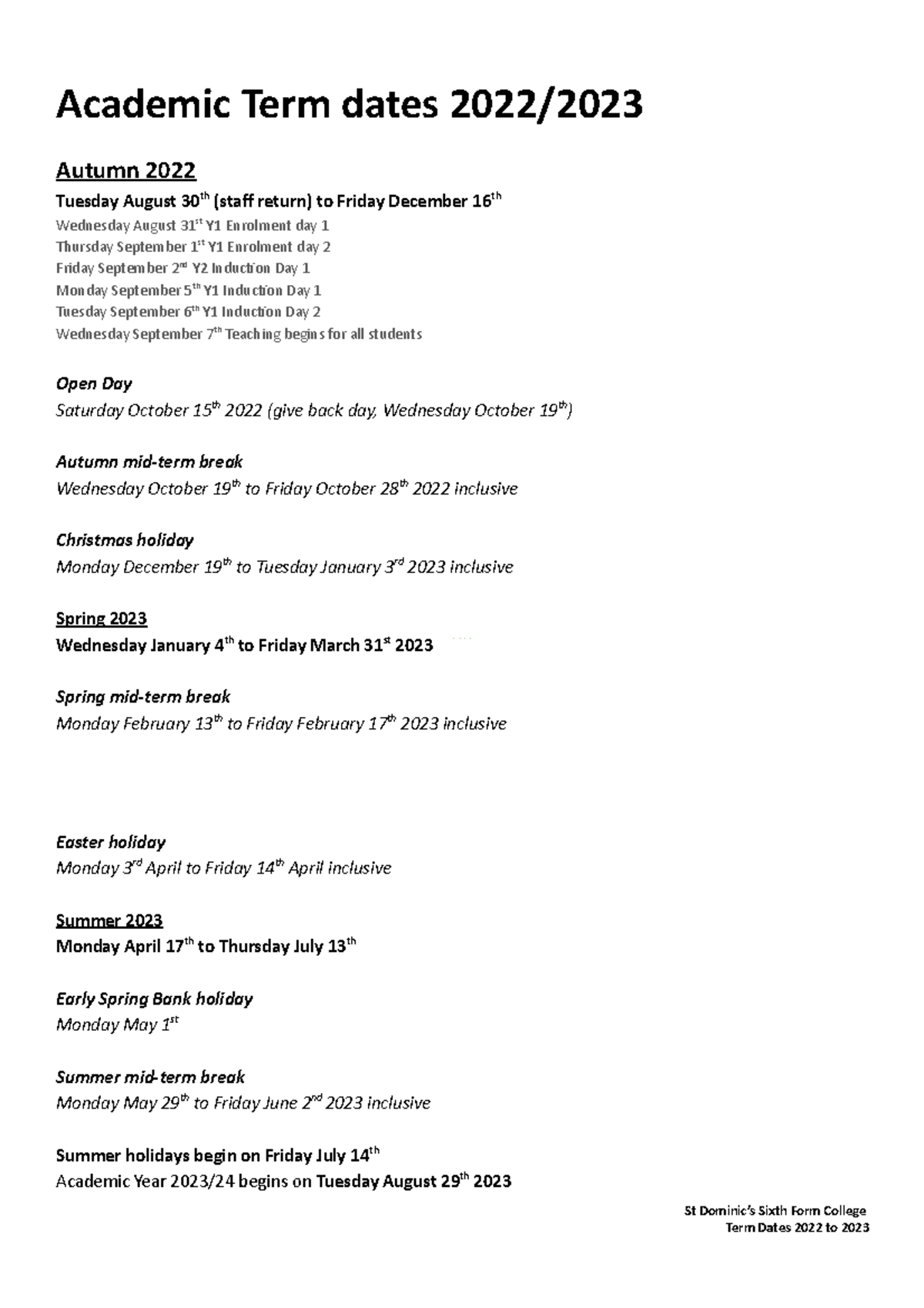 Academic Term Dates 2022 to 2023 272460673 Academic Term Dates 2022 