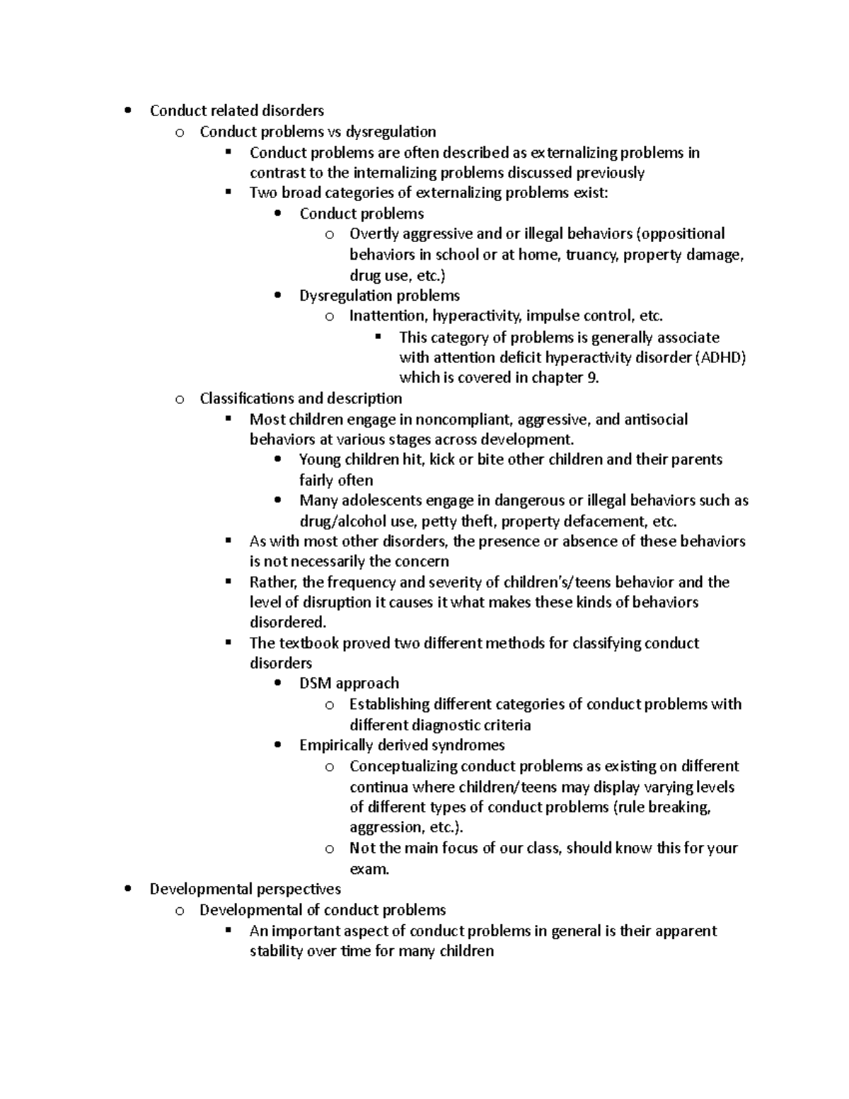 Conduct related disorders - ) Dysregulation problems o Inattention ...