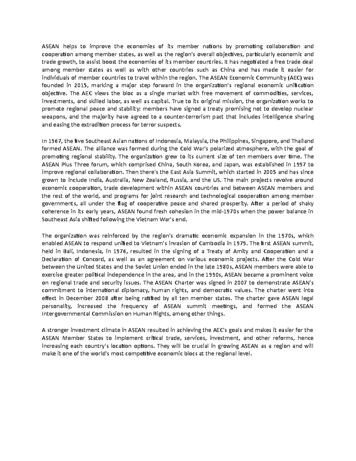 JMCDOG TASK PERFORMANCE - ASEAN helps to improve the economies of its ...