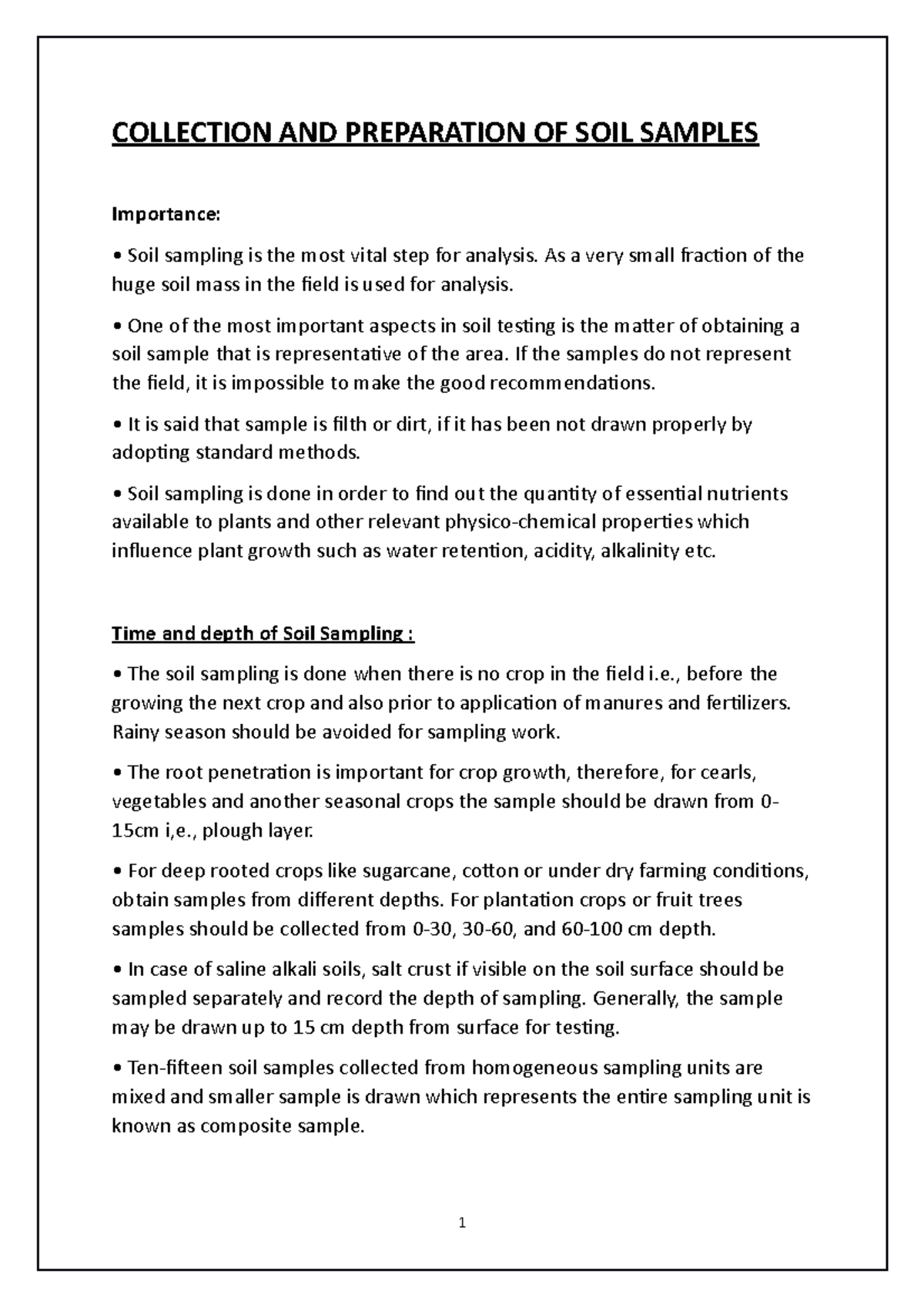 Collection AND Preparation OF SOIL Samples COLLECTION AND PREPARATION