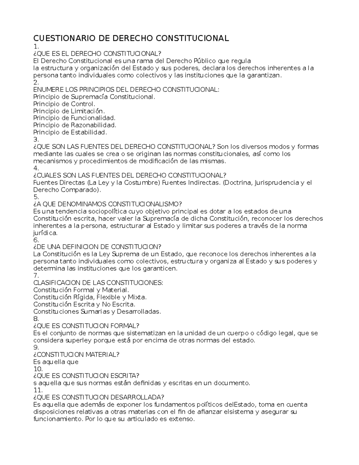 Cuestionario DE Derecho Constitucional - CUESTIONARIO DE DERECHO ...