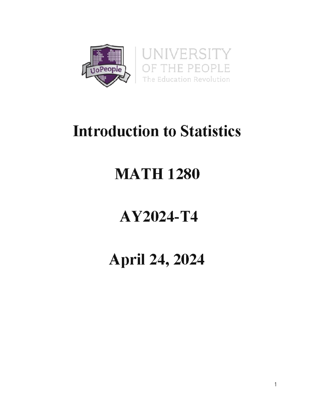 WA 2MATH 1280 - written assignment unit 2 - Introduction to Statistics ...