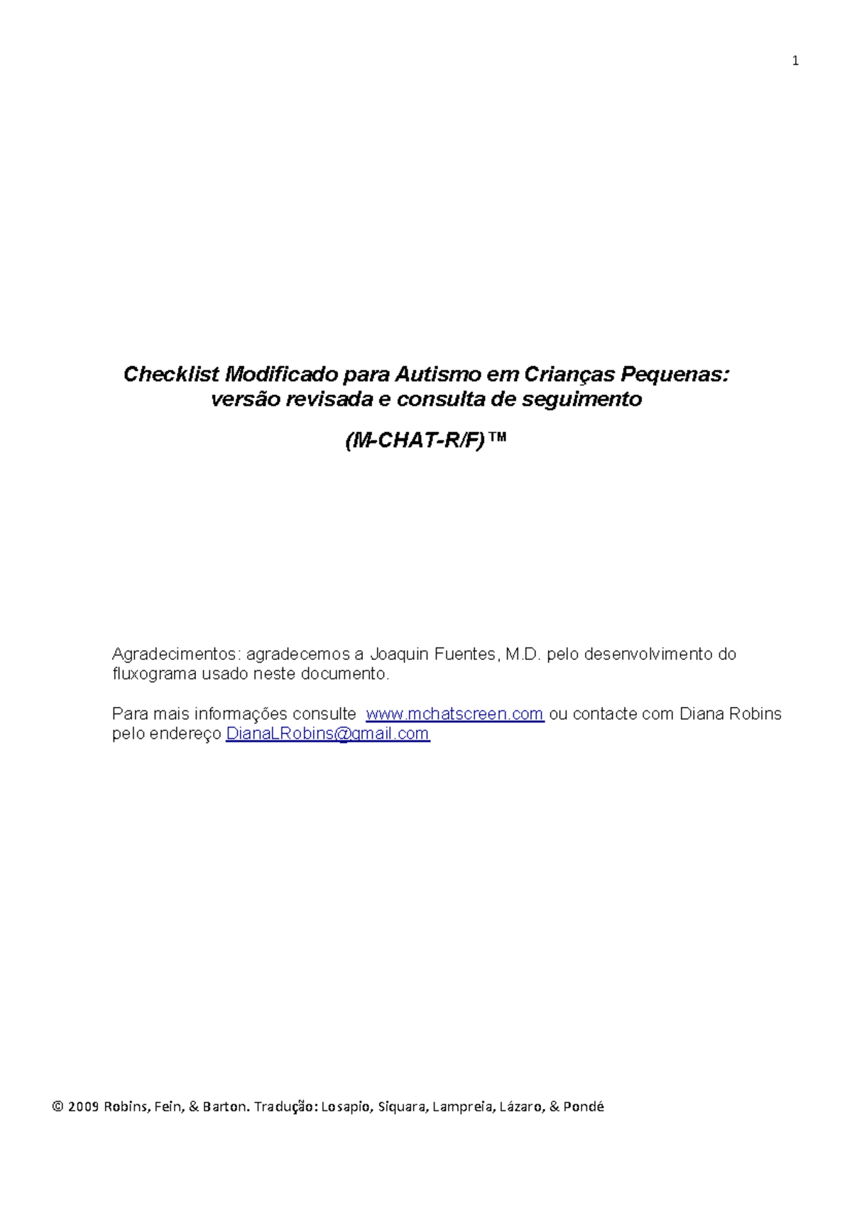 Mchat Revisado - Versão 2009 EM 29-08-2022 - Checklist Modificado para ...