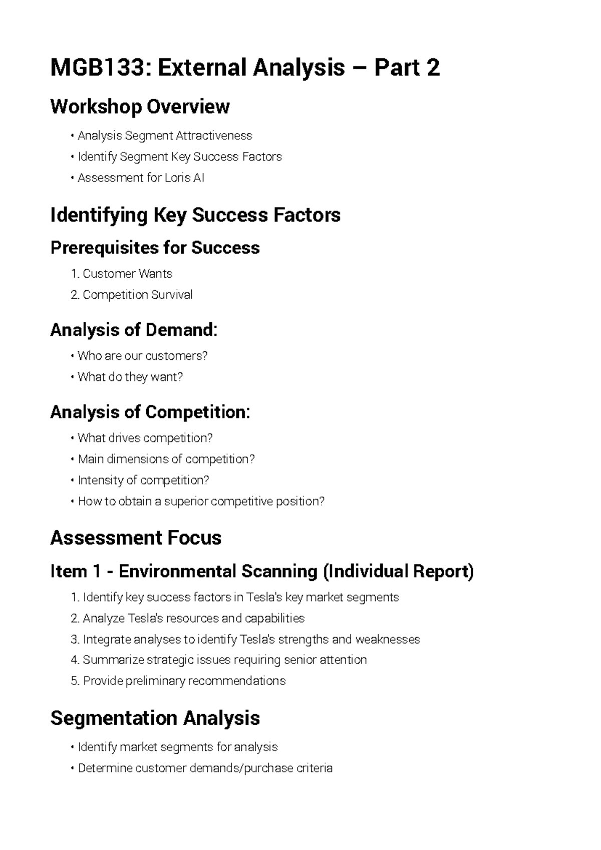 MGB133 External Analysis - Part 2 Lecture Notes - MGB133: External ...