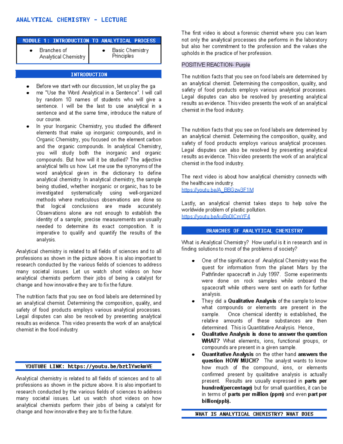 AC Lecture Chapter 1 - ANALYTICAL CHEMISTRY - LECTURE MODULE 1 ...