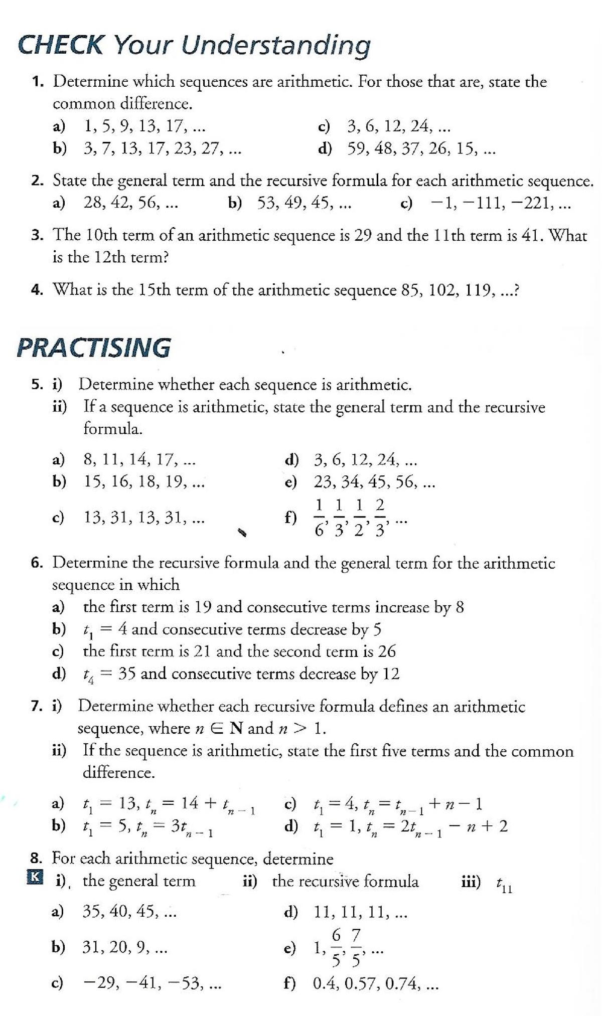 7.1 Arithmetic Sequences - Textbook 1 [Questions + Answers] - Studocu