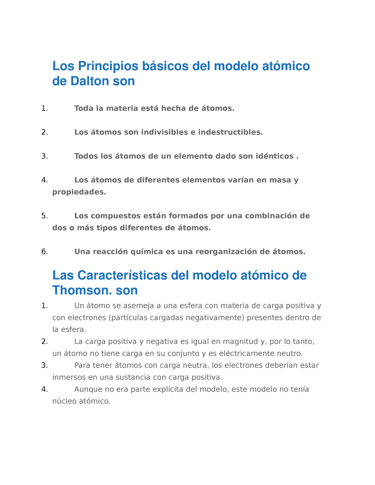 Los Principios básicos del modelo atómico de Dalton son - Los Principios  básicos del modelo atómico - Studocu