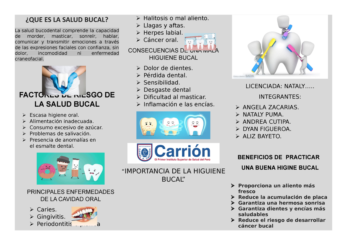 Triptico Salud Bucal Grupo 4 ¿que Es La Salud Bucal La Salud Bucodental Comprende La 9414