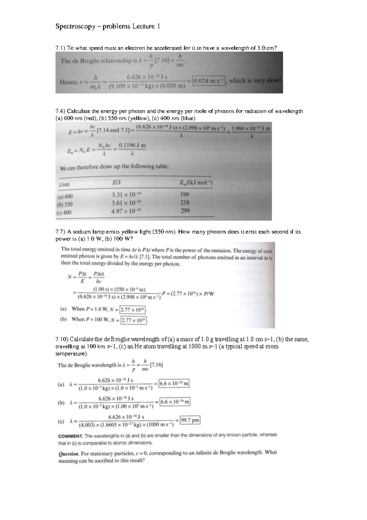 Tutorial Work, Questions & Answers Spectroscopy Spectroscopy
