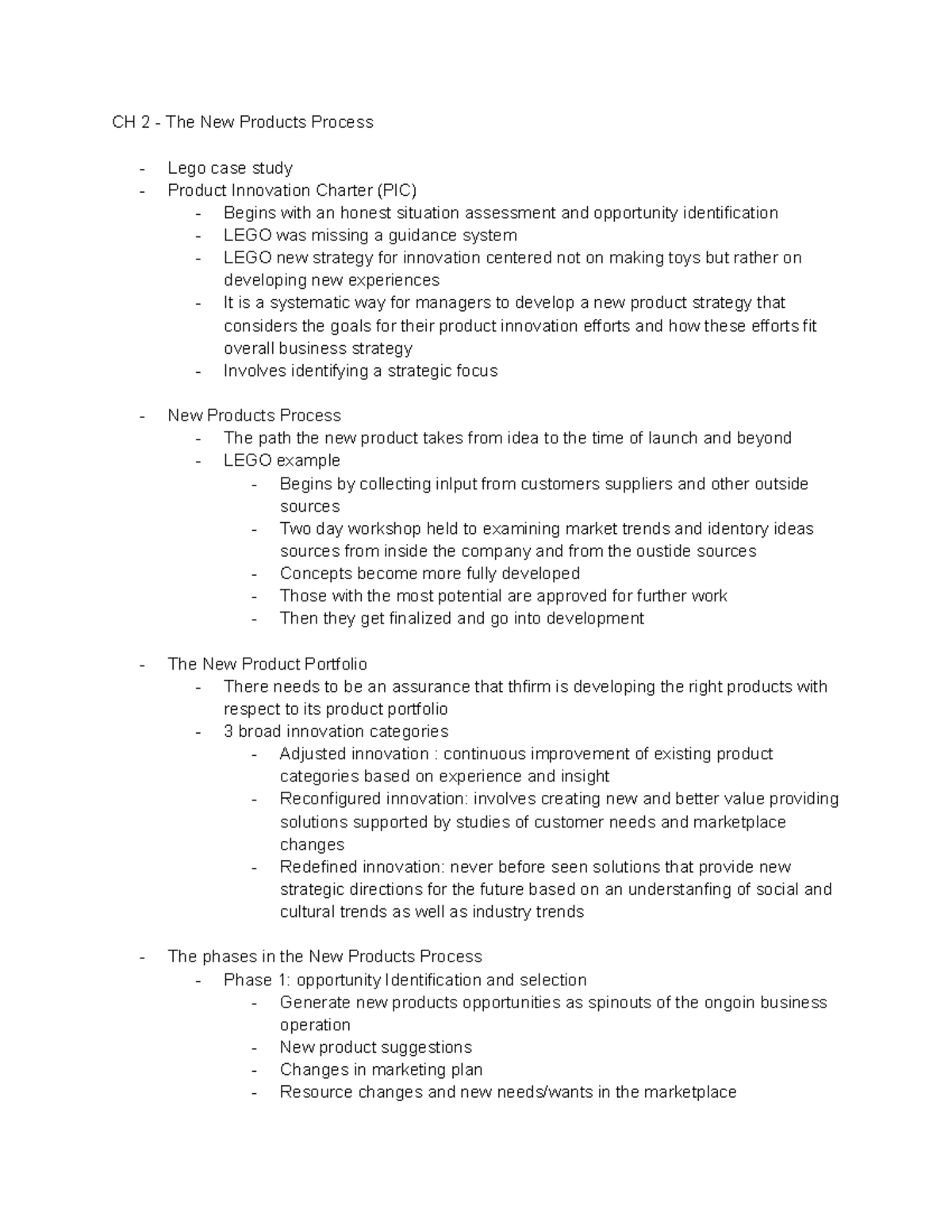 CH 2 Notes - professor Lissa Cupp - CH 2 - The New Products Process ...