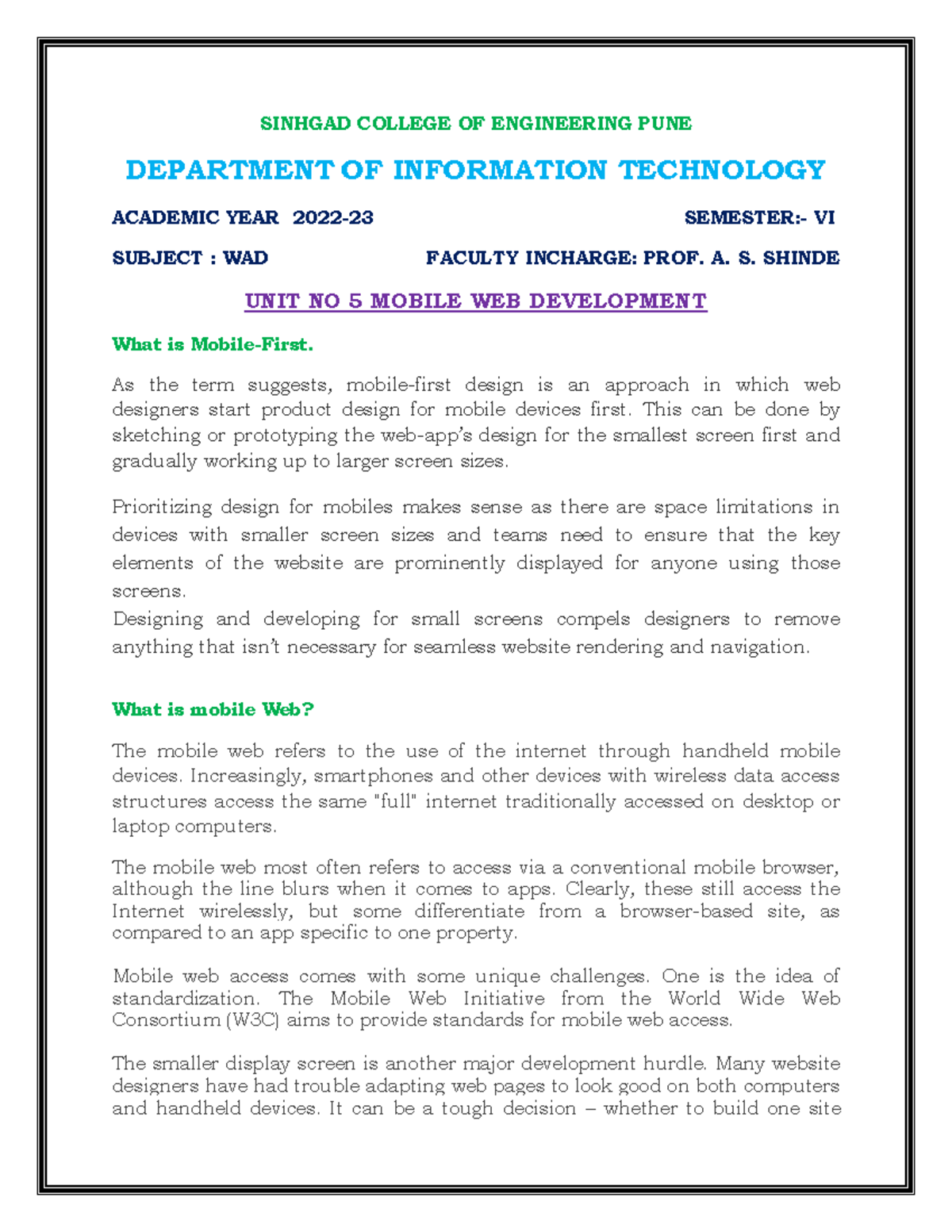 UNIT 5 Notes - Wad unit 5 - SINHGAD COLLEGE OF ENGINEERING PUNE ...