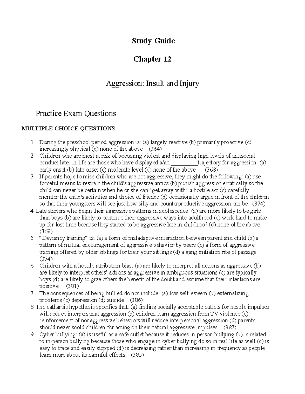 SOP3015 Chapter 12 - Study Guide Chapter 12 Aggression: Insult And ...