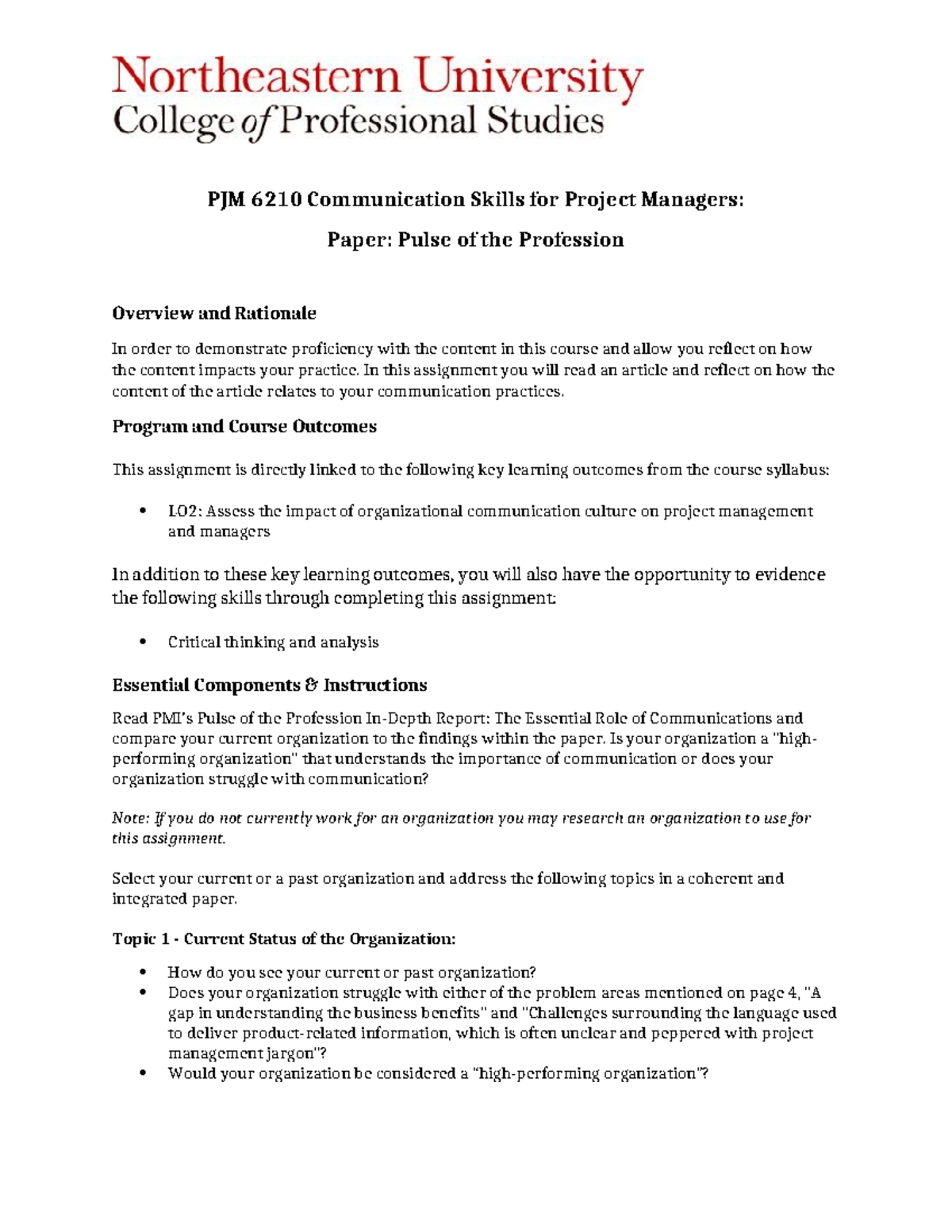 Lesson 1 Pulse of the Profession Paper - PJM 6210 Communication Skills ...