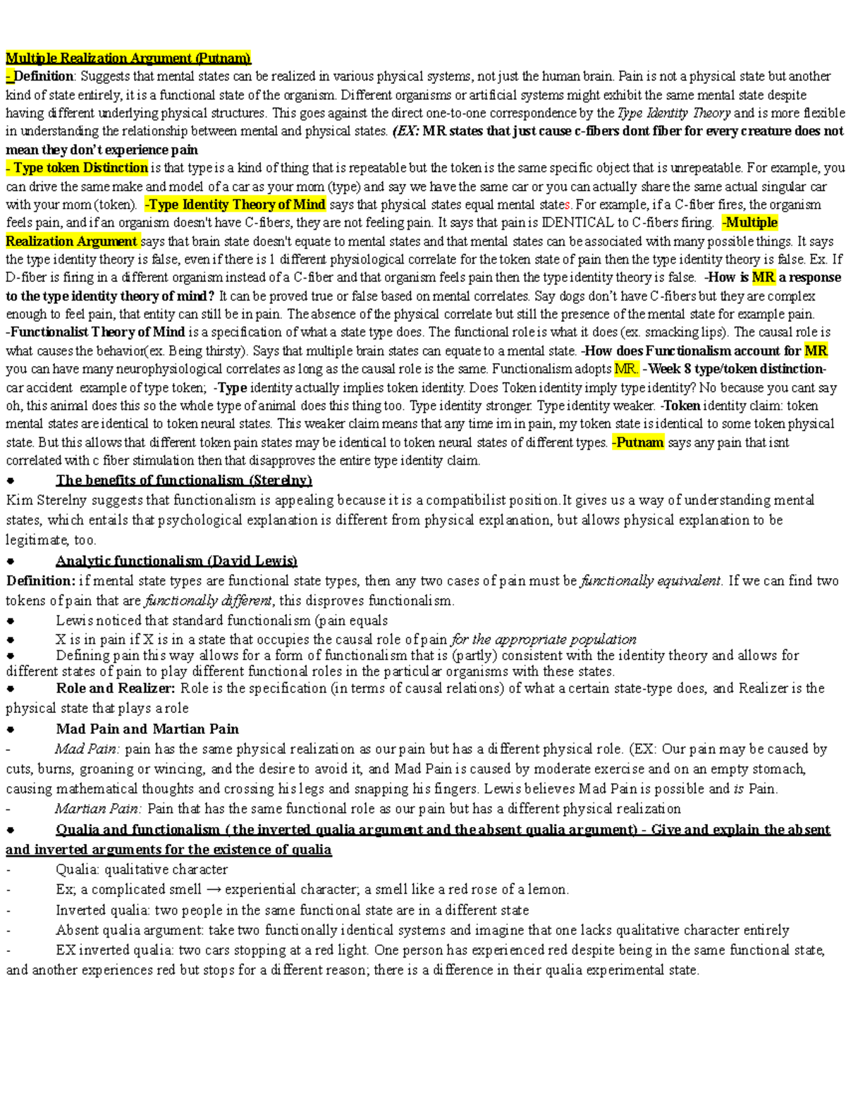 PHIL 202 Cheat Sheet Final Exam - Google Docs - Multiple Realization ...