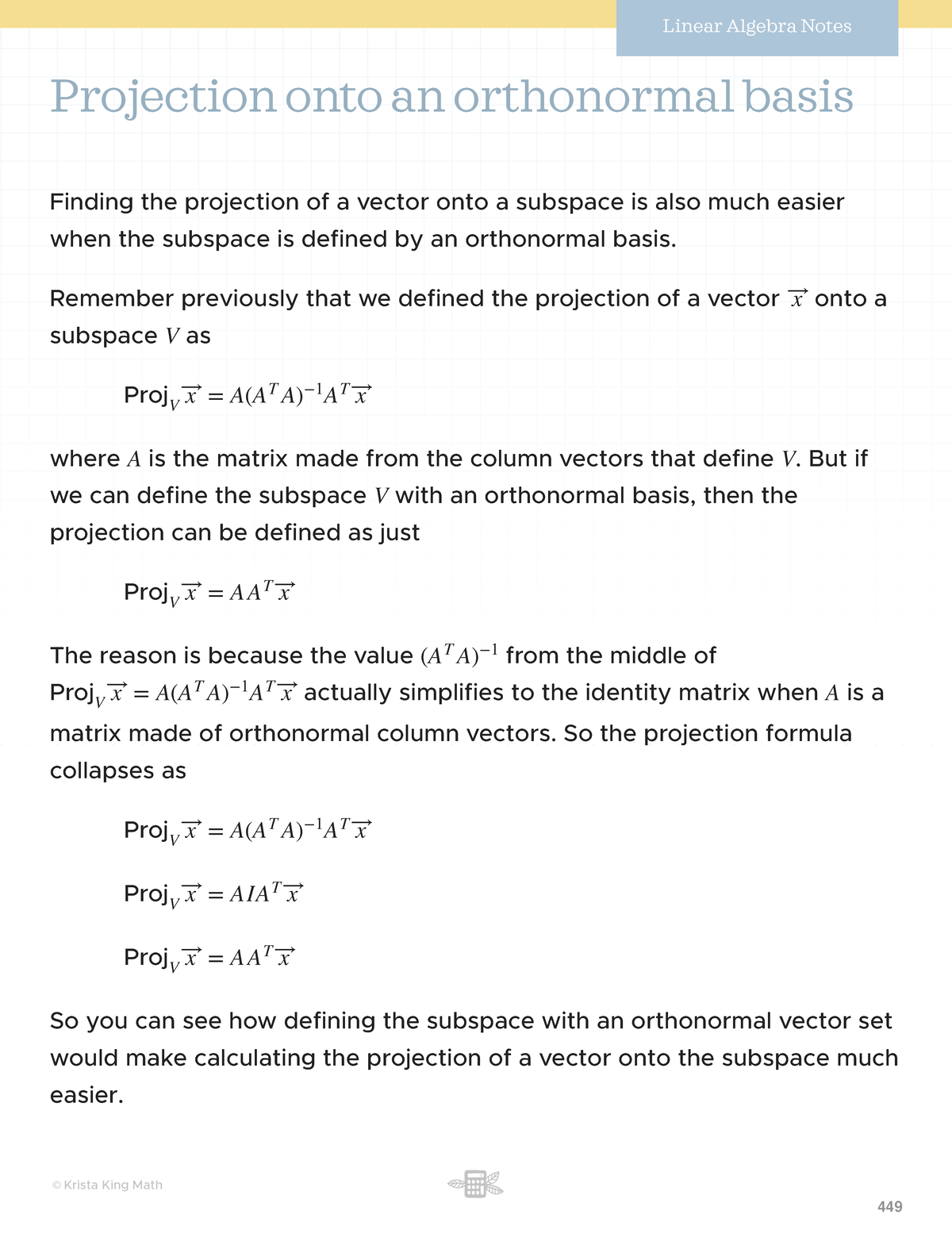 Projection onto an orthonormal basis Projection onto an orthonormal