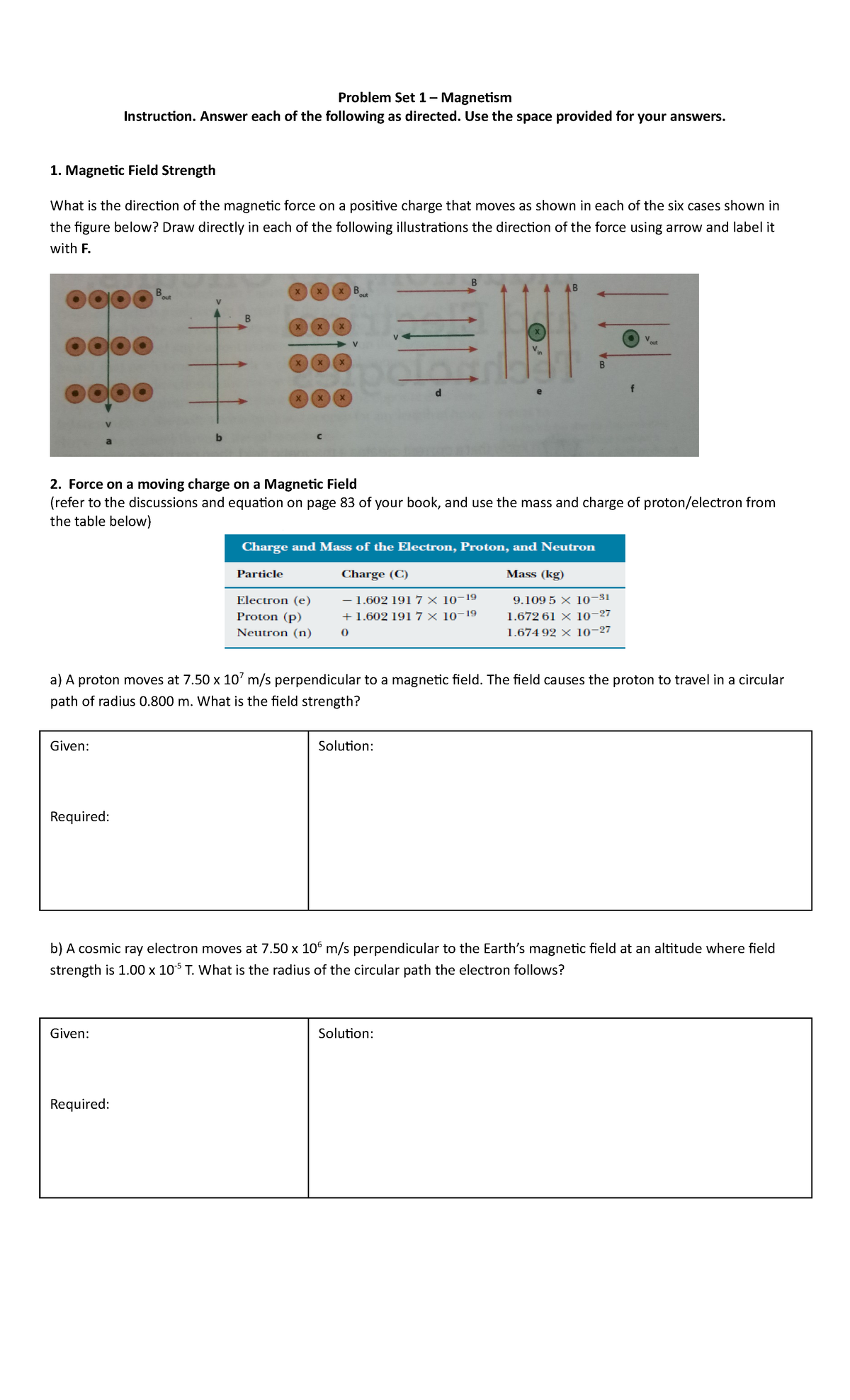 Problem Set 1 - A simple problem set for physics - Physics for ...