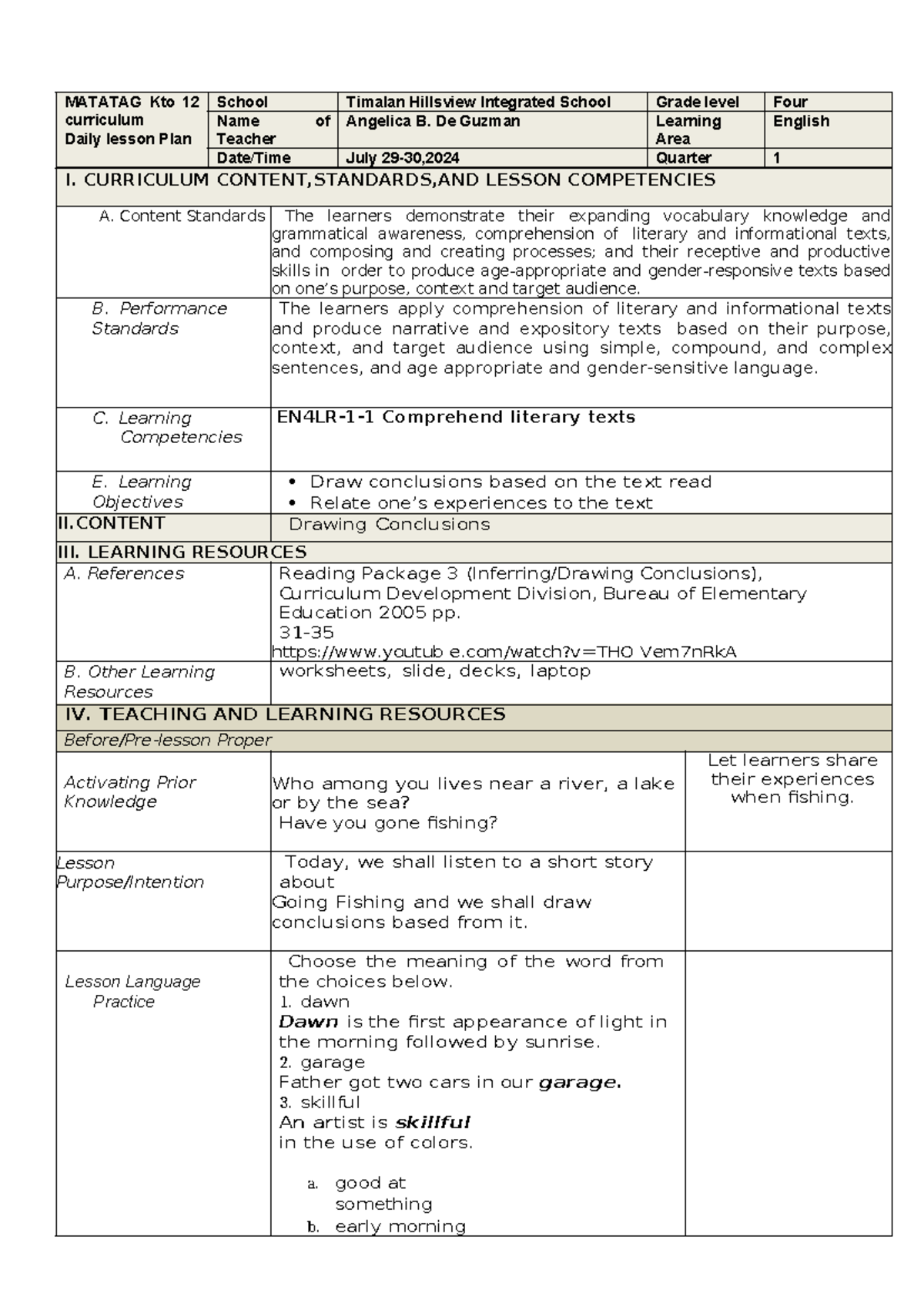 ENG-Day2 - Q1 Week D1 - MATATAG Kto 12 curriculum Daily lesson Plan ...