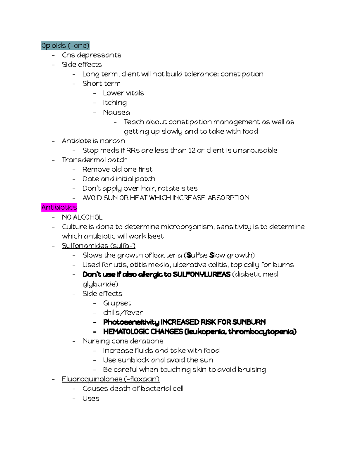 Pharmacology Review 2 Opioids (one) Cns depressants Side effects