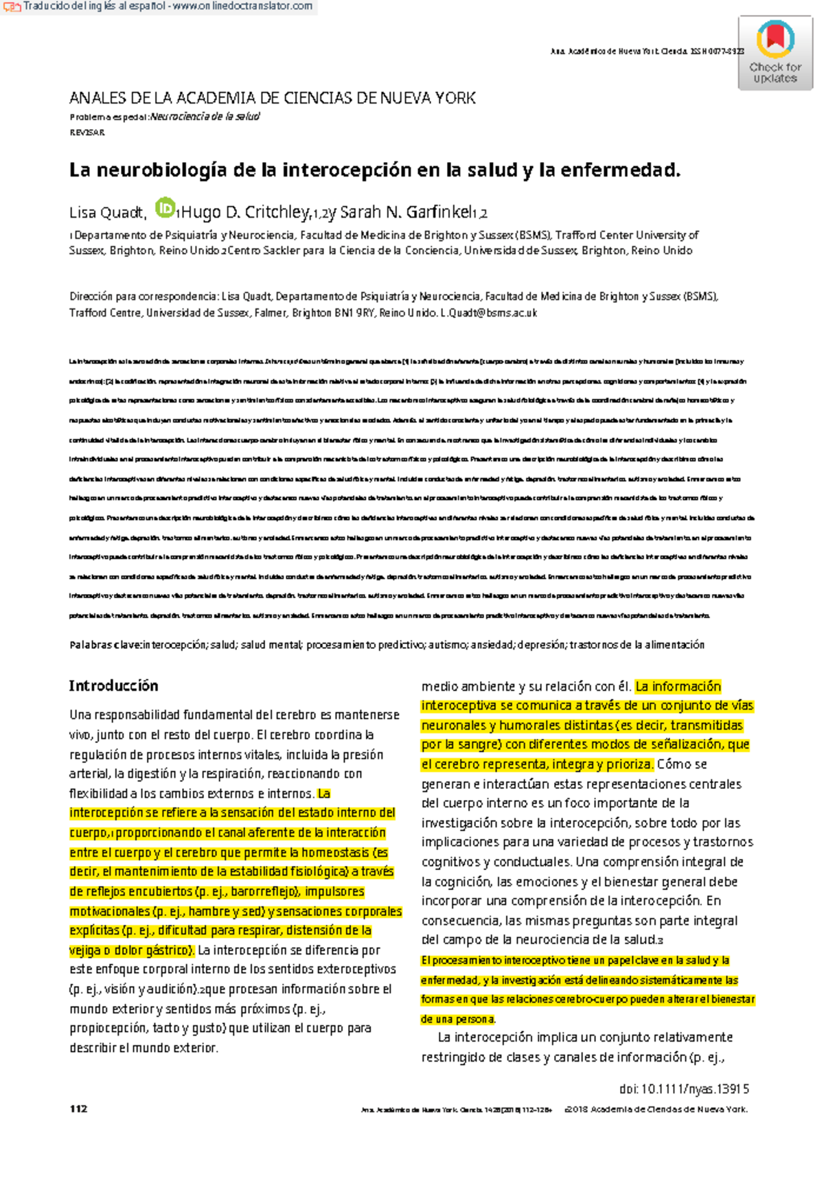 2The neurobiology of interoception in health and disease - Ana ...