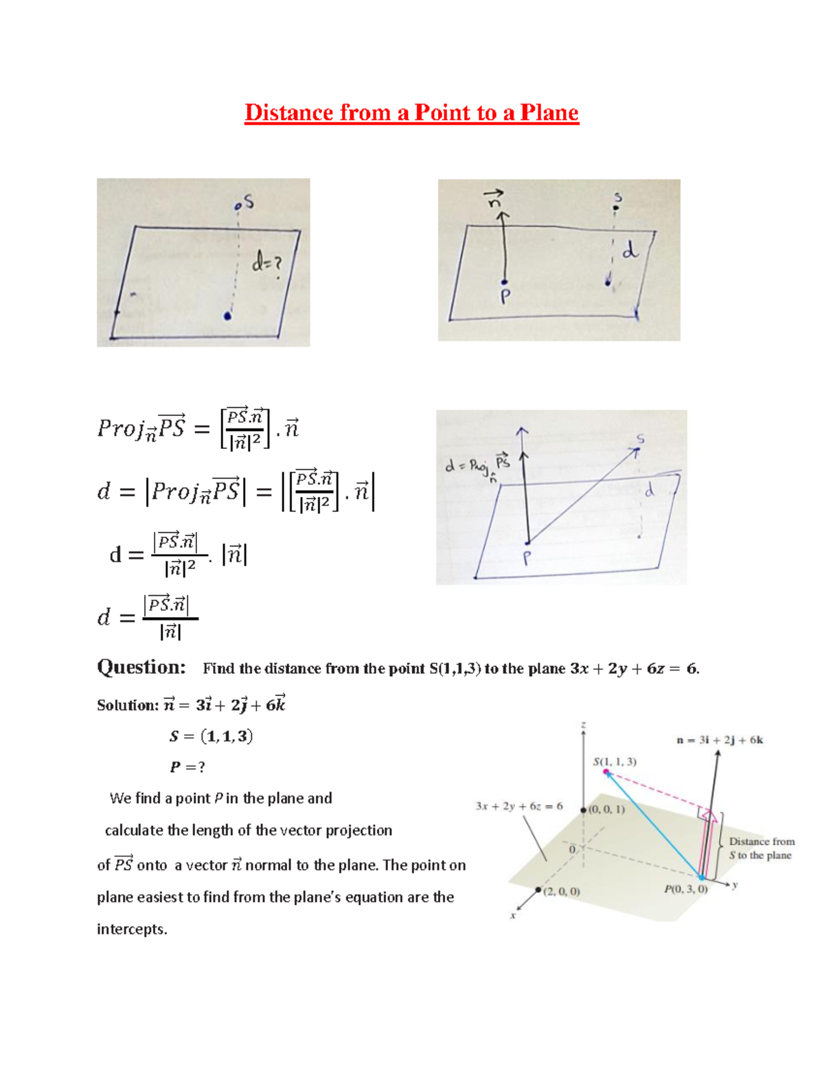 Lec 5 MVC - Lecture notes 5 - Distance from a Point to a Plane 𝑃𝑟𝑜𝑗 𝑛⃗ ...