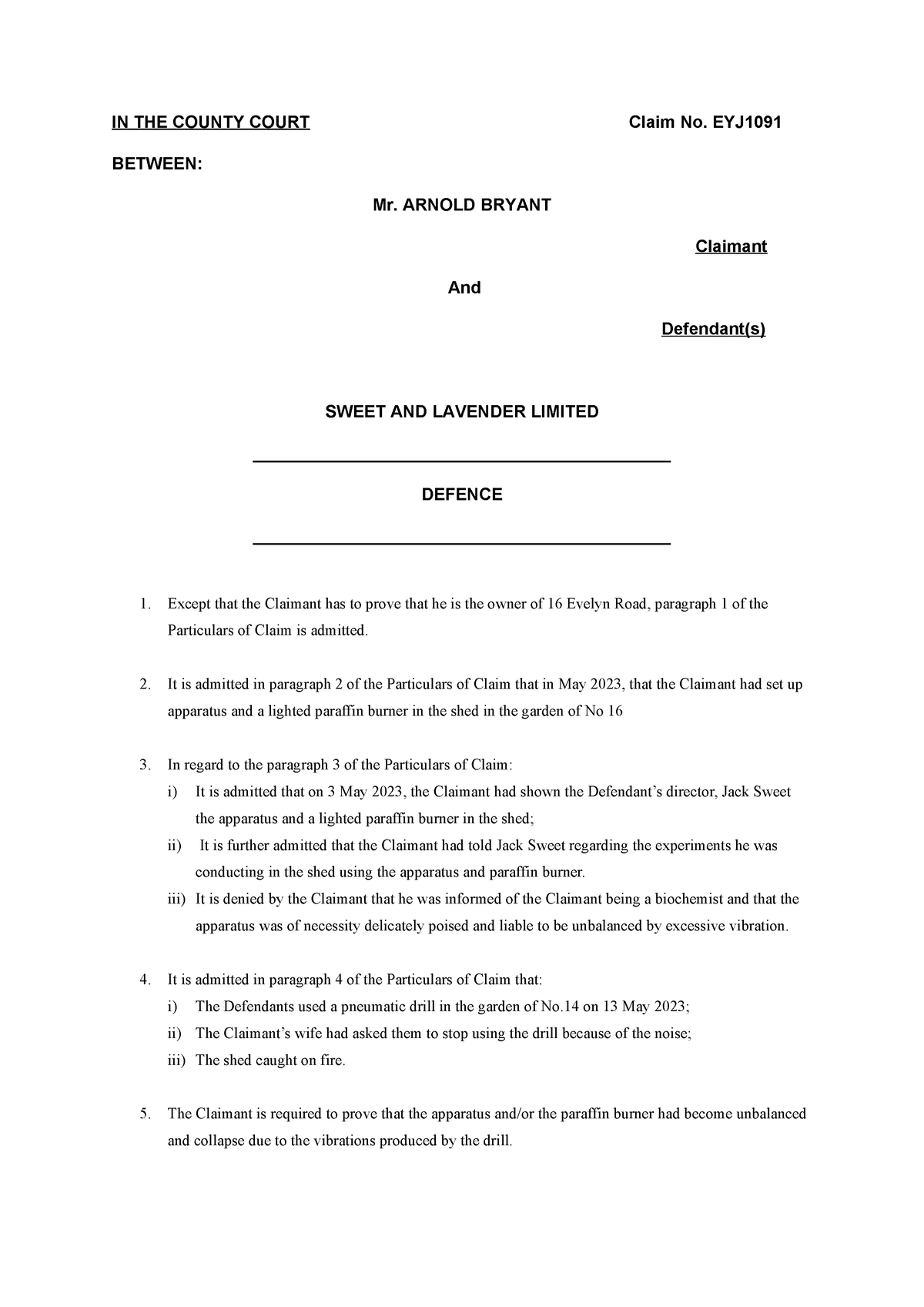 Drafting - Defence - IN THE COUNTY COURT Claim No. EYJ BETWEEN: Mr ...