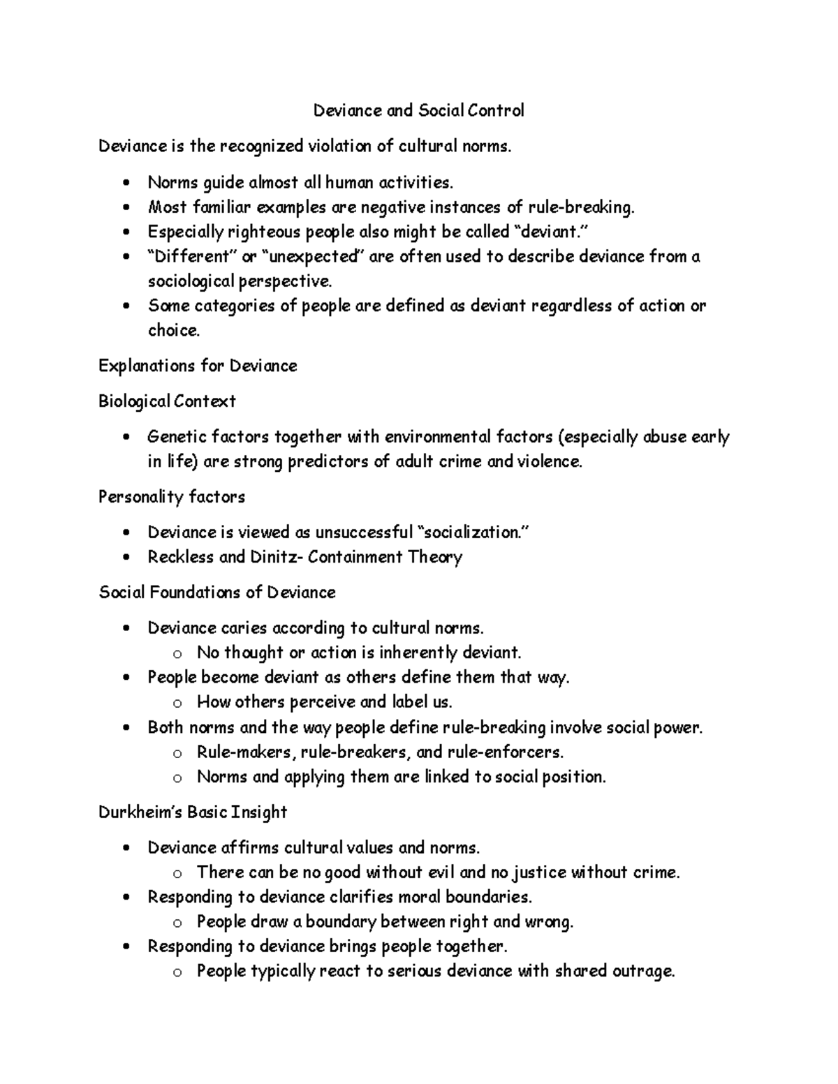 Deviance and Social Control - Deviance and Social Control Deviance is ...