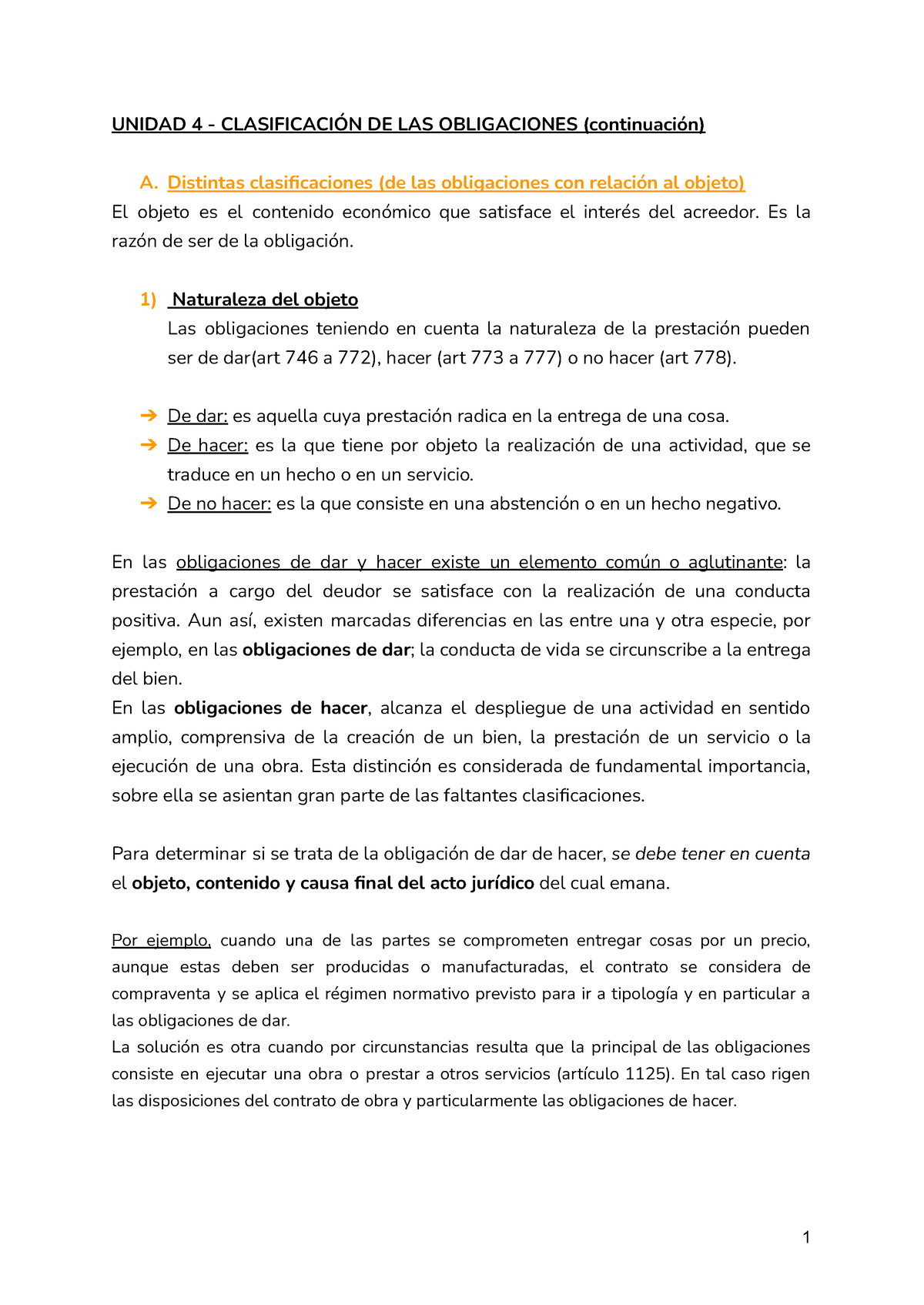 Unidad 4 - Clasificacion DE LAS Obligaciones - UNIDAD 4 - CLASIFICACIÓN ...