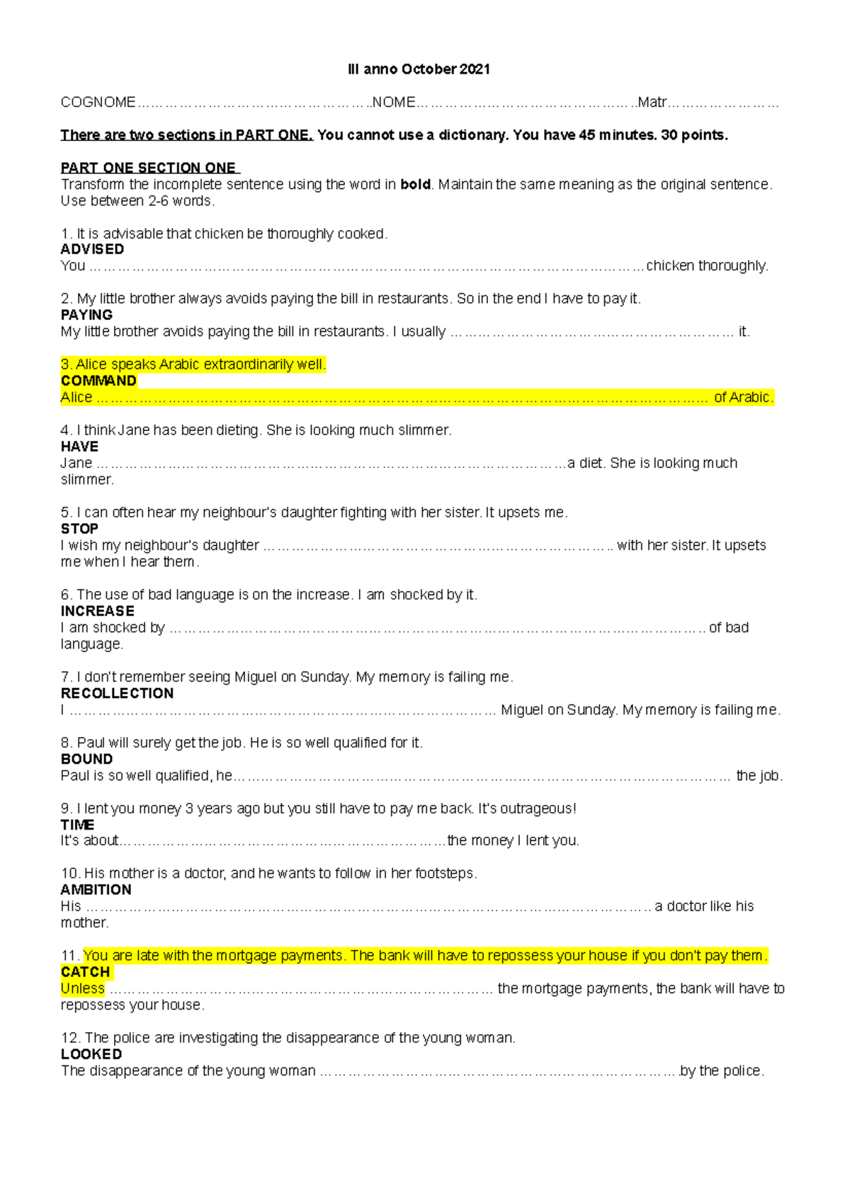 IIIyear October 2021 Withkey - III anno October 2021 - Studocu