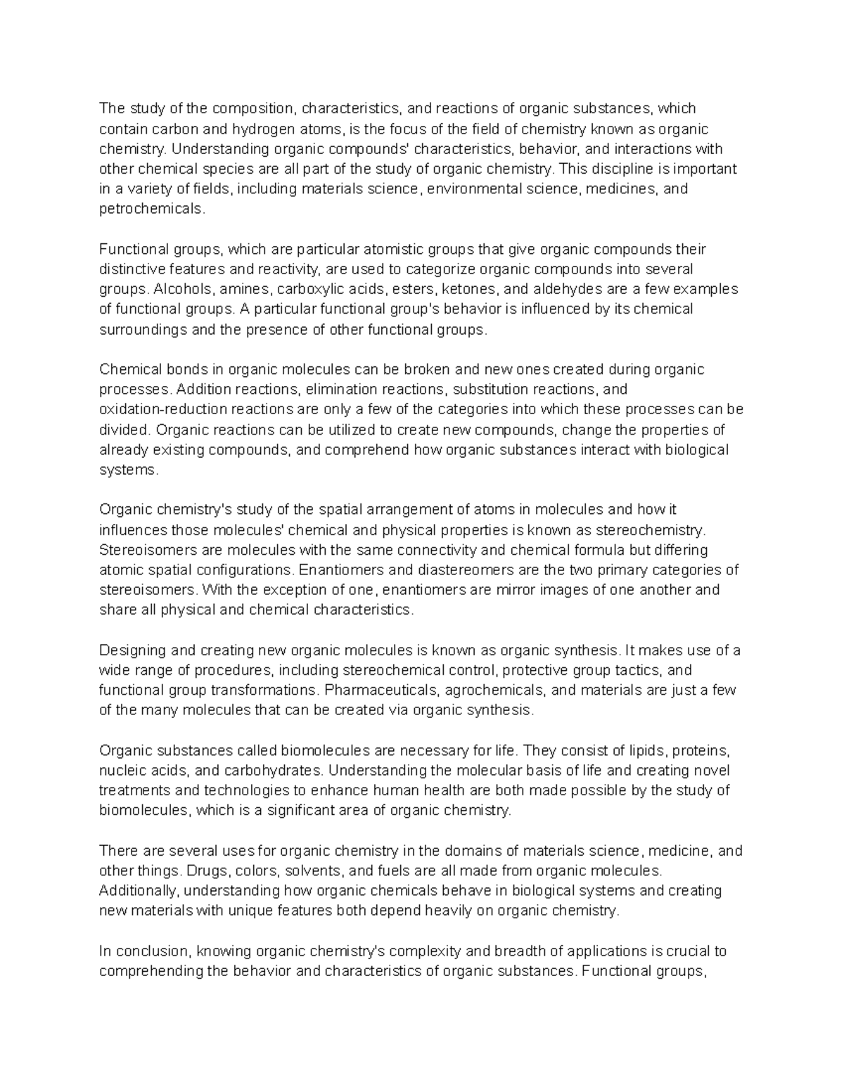Notes on Organic Chemistry - The study of the composition ...