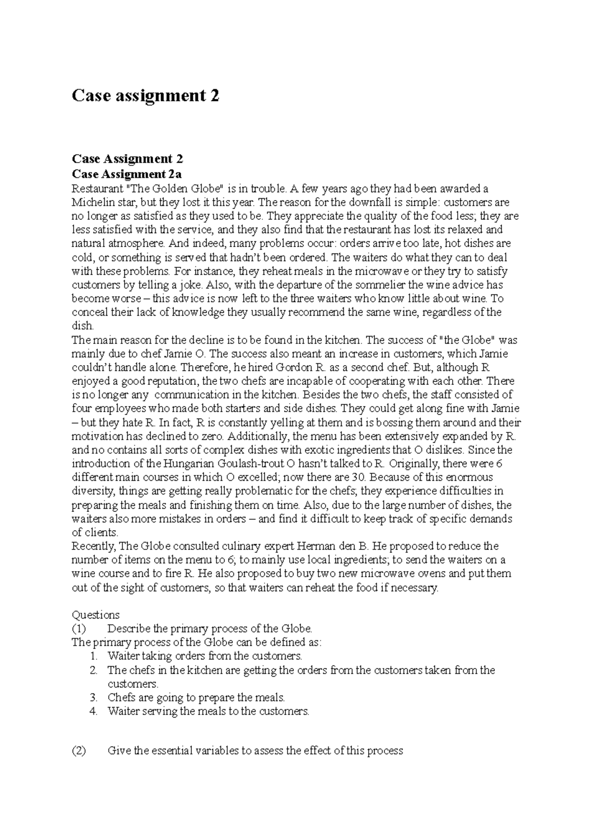 Case Assignment 2 Uitwerkingen - Case Assignment 2 Case Assignment 2 ...