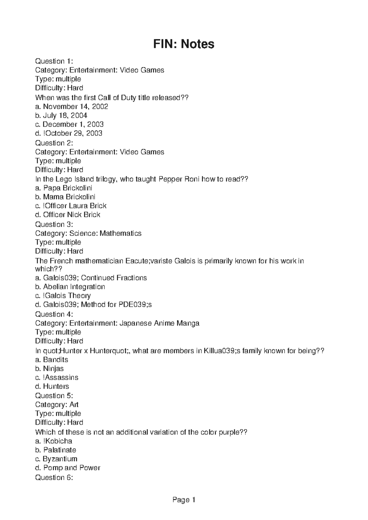 FIN196 Worksheet 5 - FIN: Notes Question 1: Category: Entertainment ...