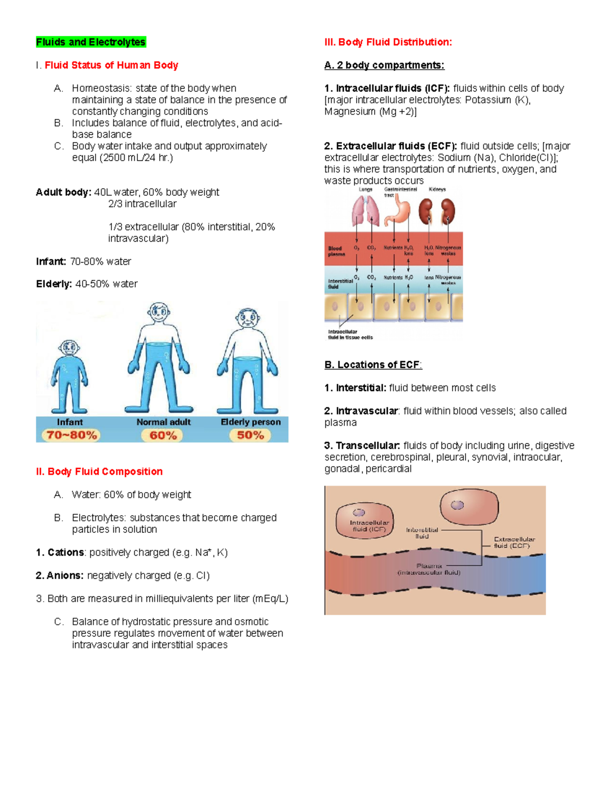 MedSurgrev reviewer Fluids and Electrolytes I. Fluid Status of