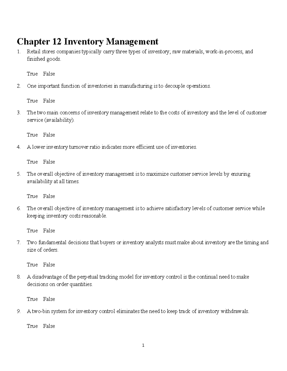 Chapter 12 Inventory Manage - Chapter 12 Inventory Management 1. Retail ...