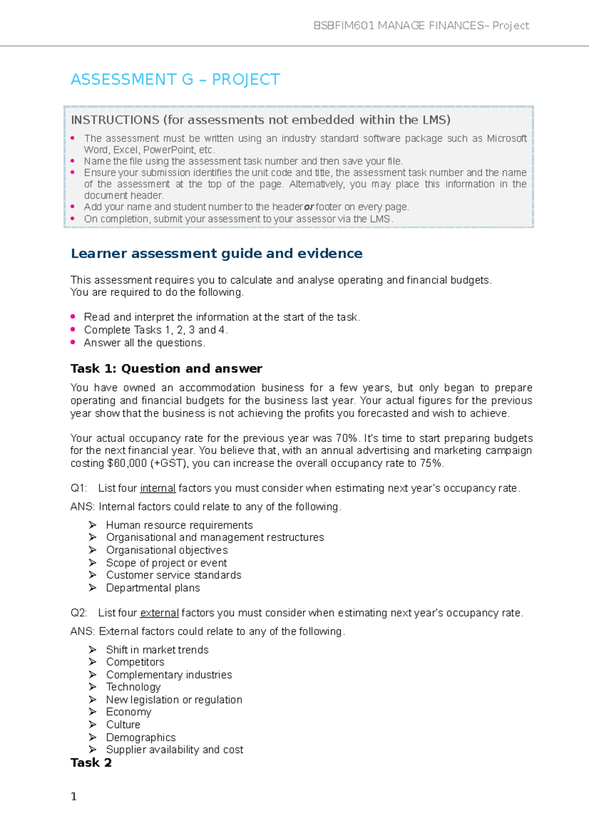 Assessment G Project Answer V1-0 - ASSESSMENT G – PROJECT INSTRUCTIONS ...