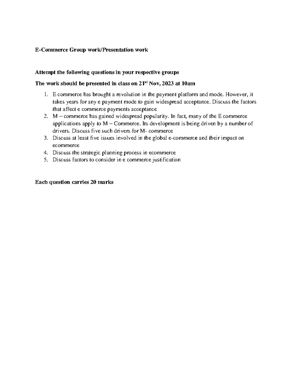 E commerce group work SDC Group work/Presentation work