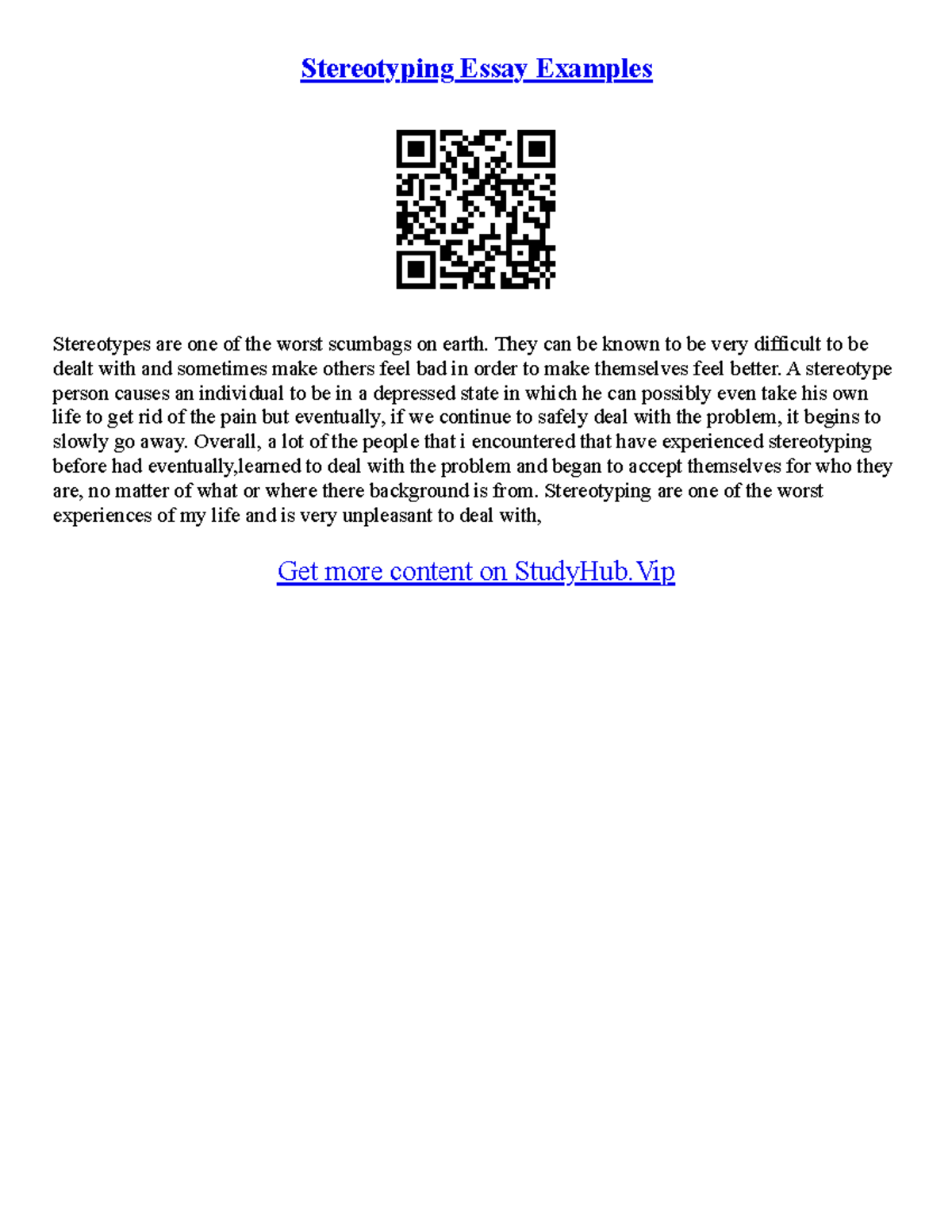Stereotype Essay - Stereotyping Essay Examples Stereotypes are one of ...