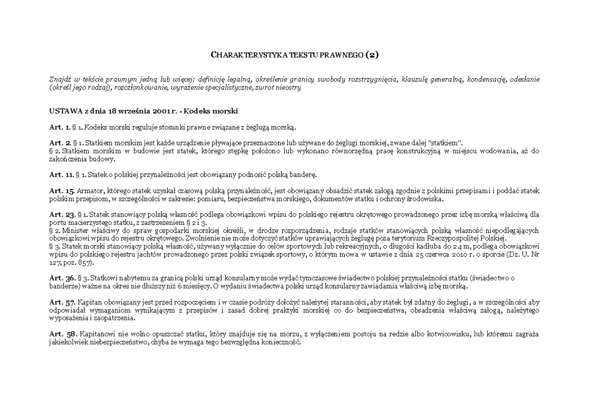 06. Charakterystyka tekstu prawnego 2 - CHARAKTERYSTYKA TEKSTU PRAWNEGO