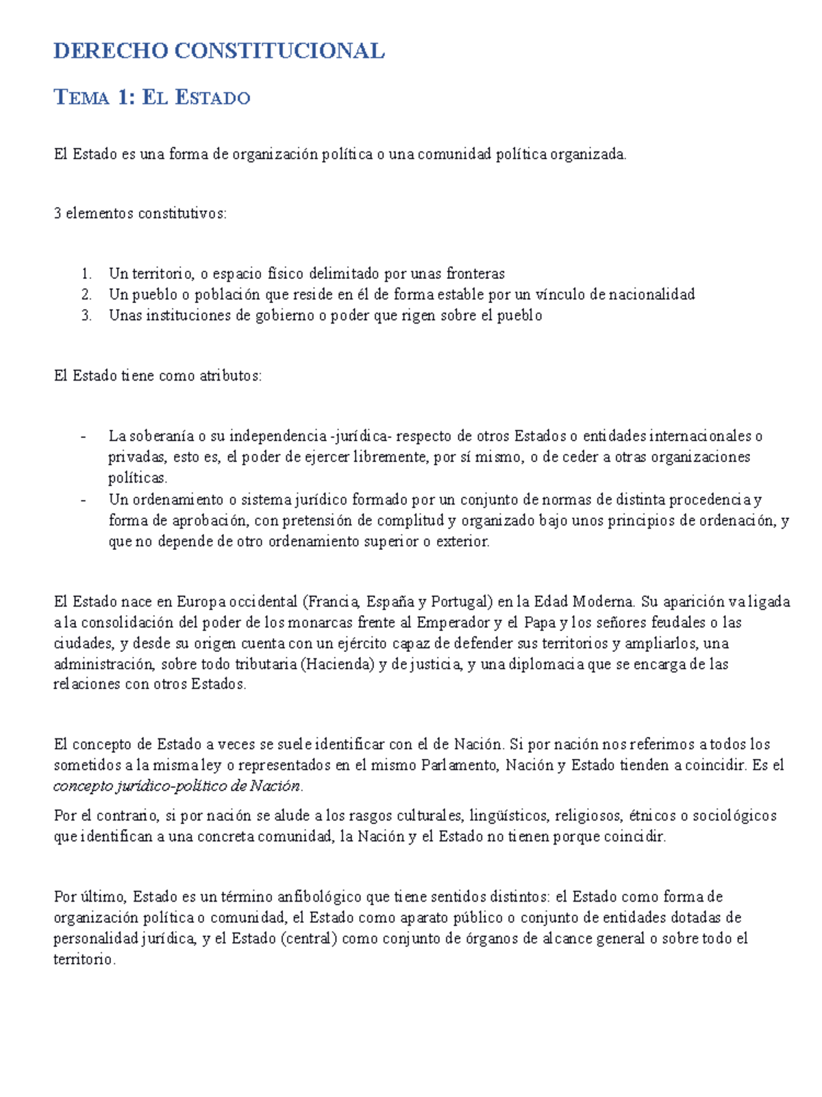 Apuntes Constitucional UCV - DERECHO CONSTITUCIONAL TEMA 1: EL ESTADO ...