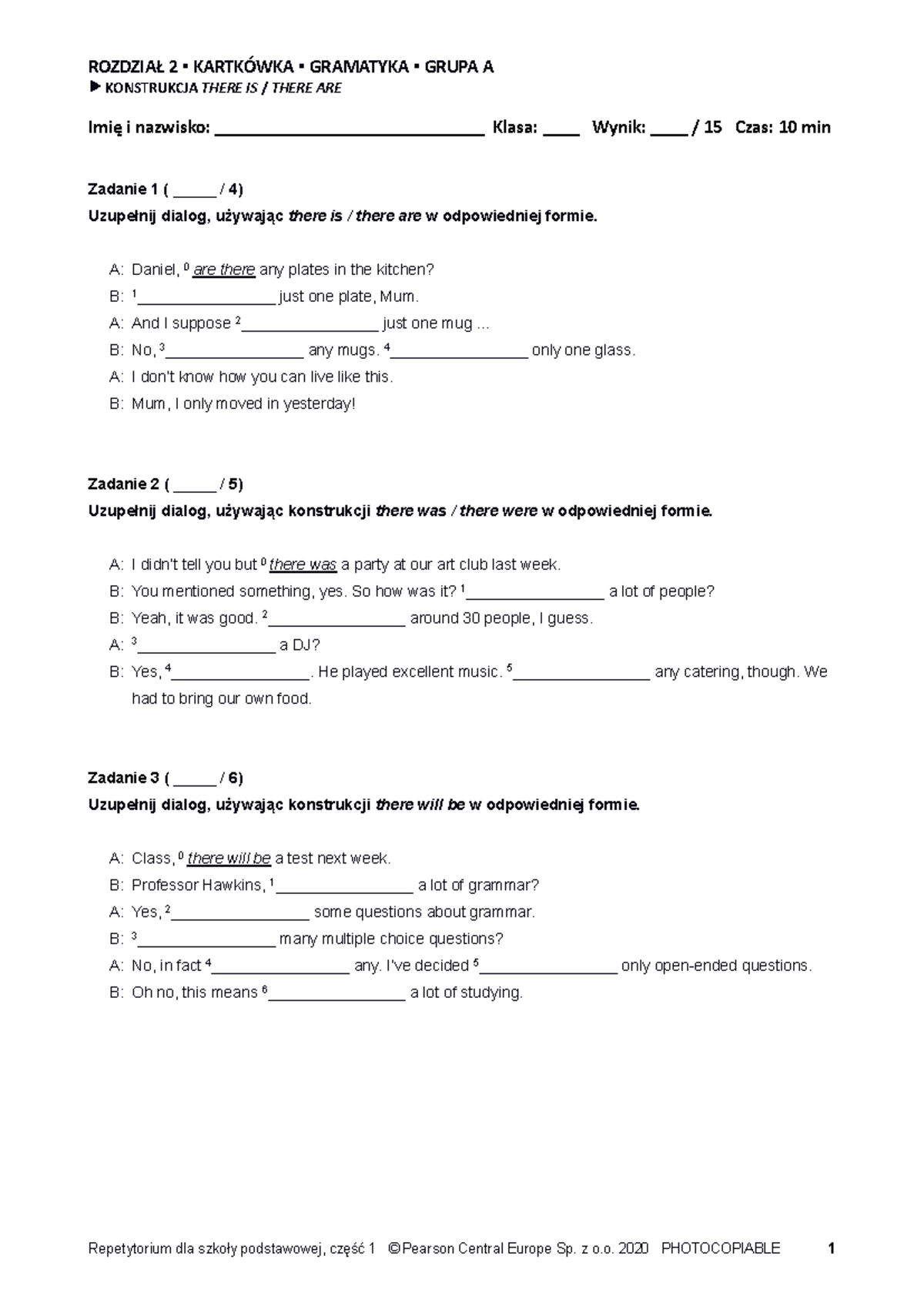 Repet cz1 U2 Short test grammar A - ROZDZIAŁ 2 KARTKÓWKA GRAMATYKA