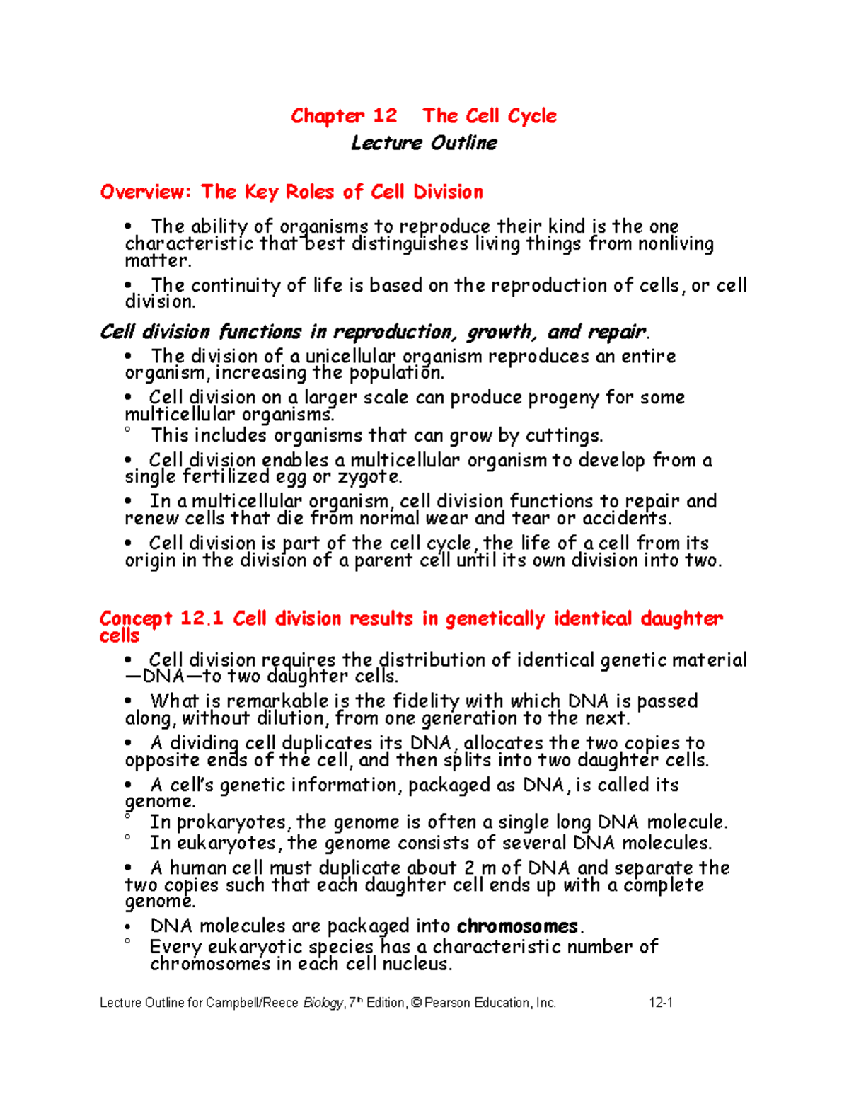 Chapter 12 - Cell Cycle - Chapter 12 The Cell Cycle Lecture Outline ...