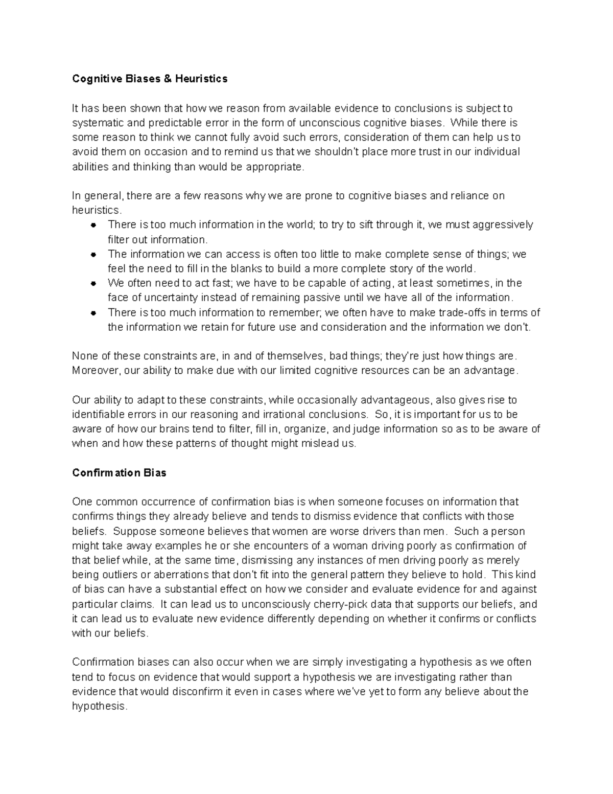 Science & Modern World Cognitive Biases - Google Docs - Cognitive ...
