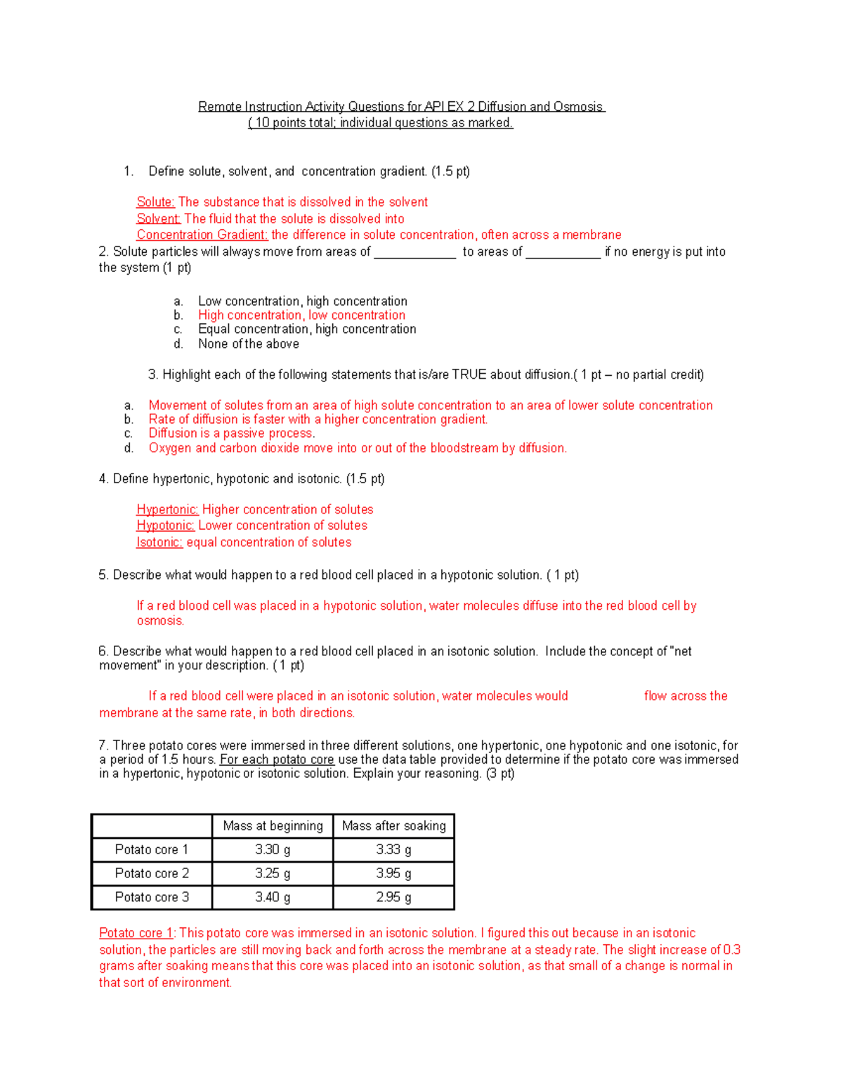 Diffusion Osmosis lab Lab activity summaries for lab included in Kent