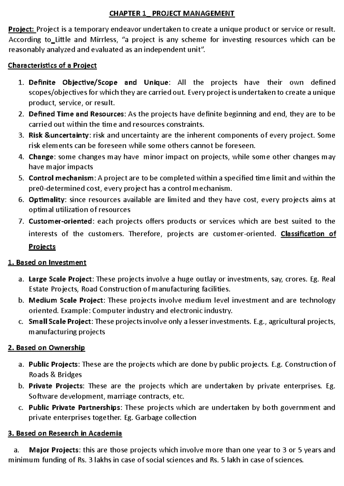 Project mngt - CHAPTER 1_ PROJECT MANAGEMENT Project: Project is a ...
