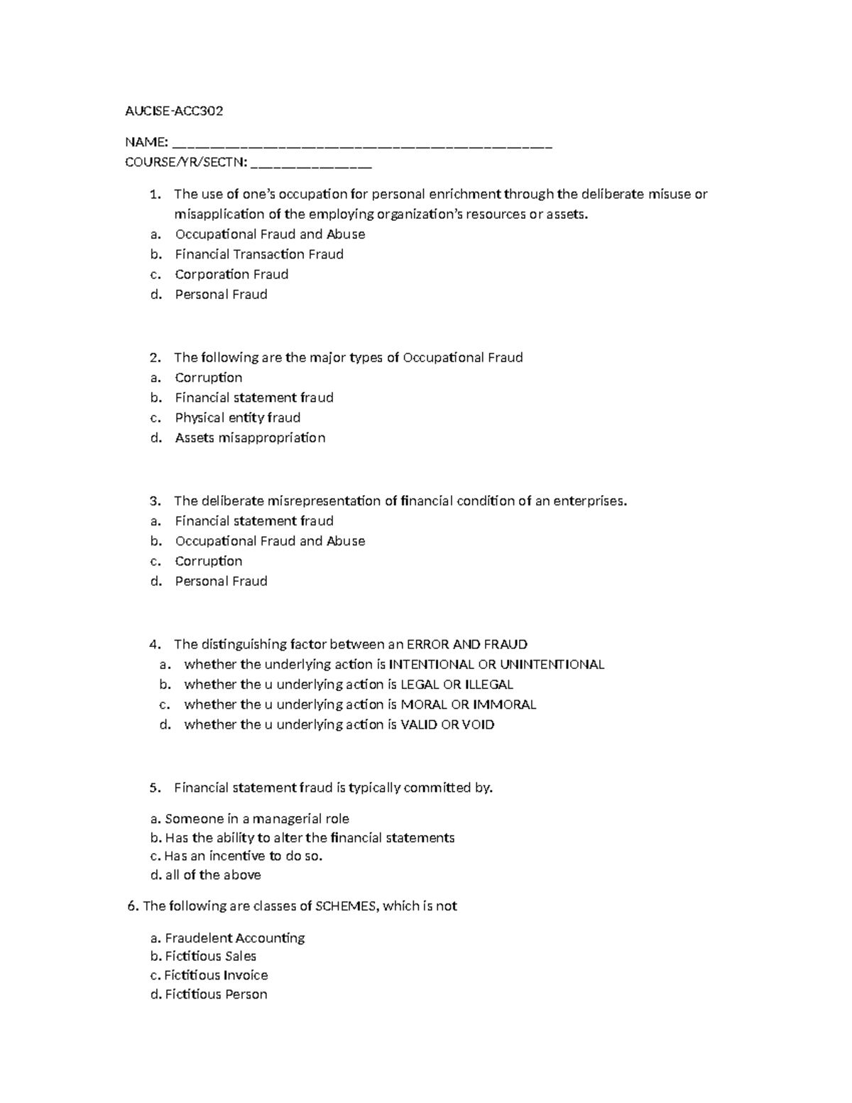 Aucise-MTE1 - Notes for Accounting - AUCISE-ACC NAME: - Studocu