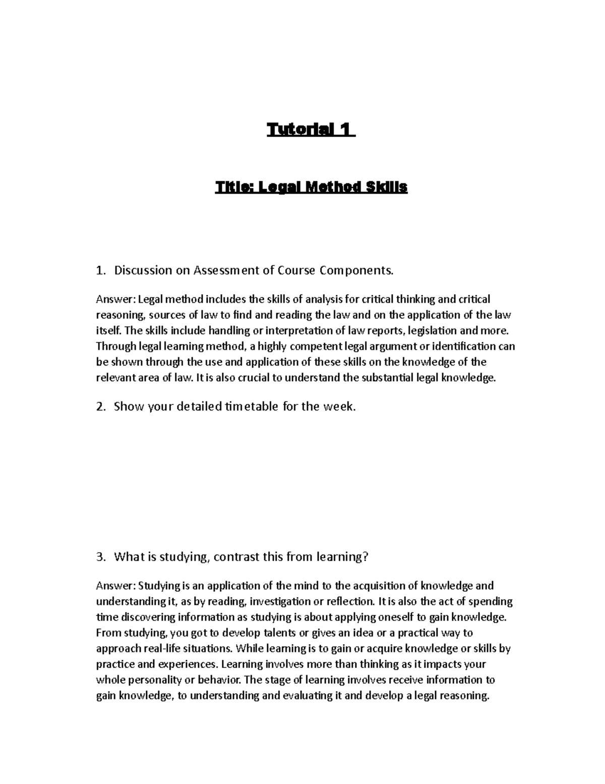 Tutorials for Week 1 - Tutorial 1 Title: Legal Method Skills 1 ...