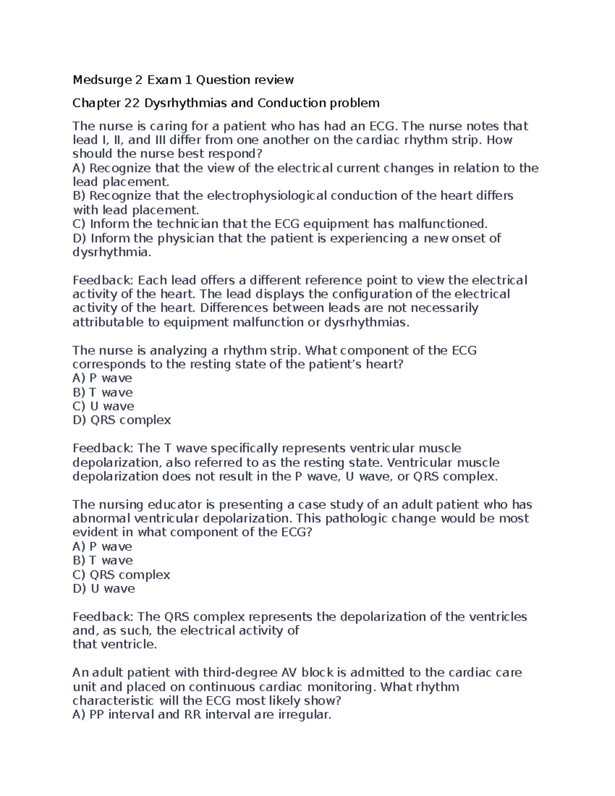 Medsurge 2 Exam 1 Question Review Cardiac - Medsurge 2 Exam 1 Question ...