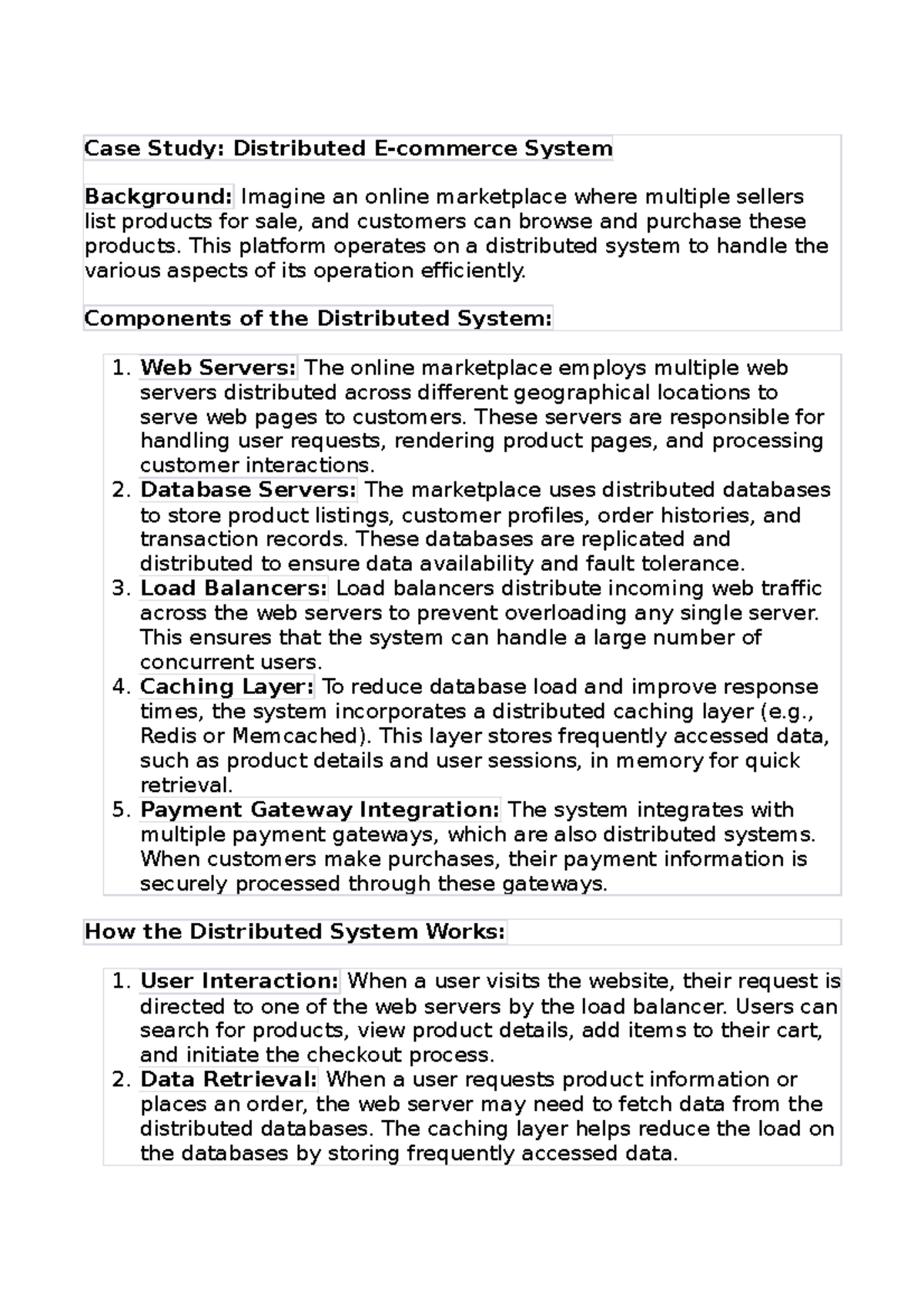 Case Study 1 - Case Study: Distributed E-commerce System Background ...