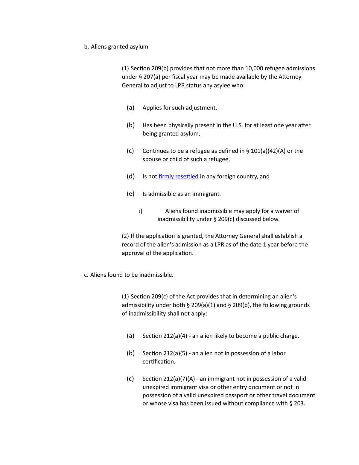 Immigration Law M35 - B. Aliens Granted Asylum (1) Section 209(b ...